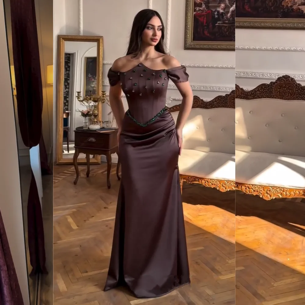 

Customized Pastrol Pleat Sequined Mermaid Off-the-shoulder Long Dresses Bespoke Occasion Cocktail Exquisite Chinese Style