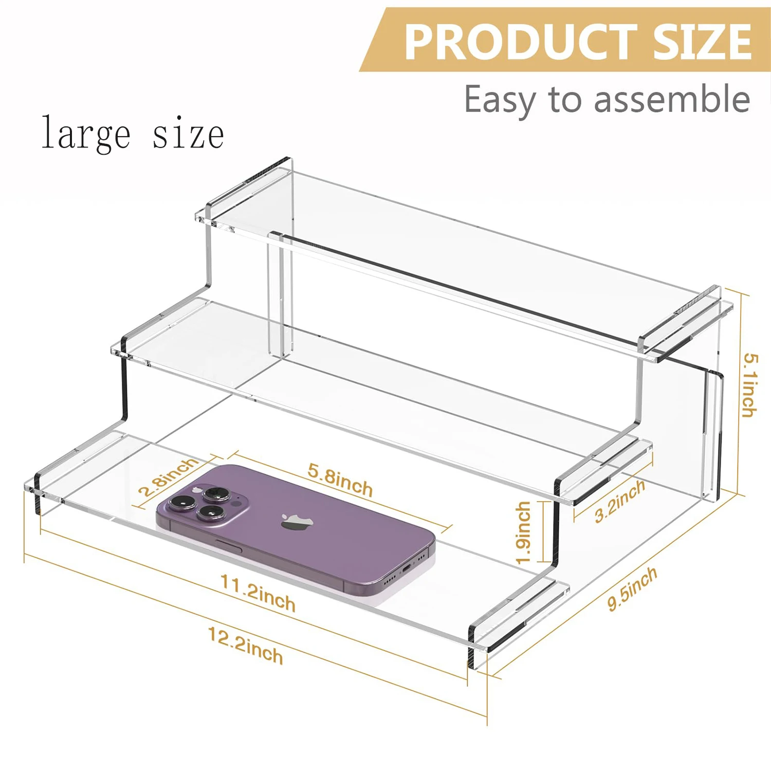 Acrylic Risers Display Stand, 3 Tier Cupcake Holder, Clear Perfume Organizer Stand, Display Shelf for Figures and Collection