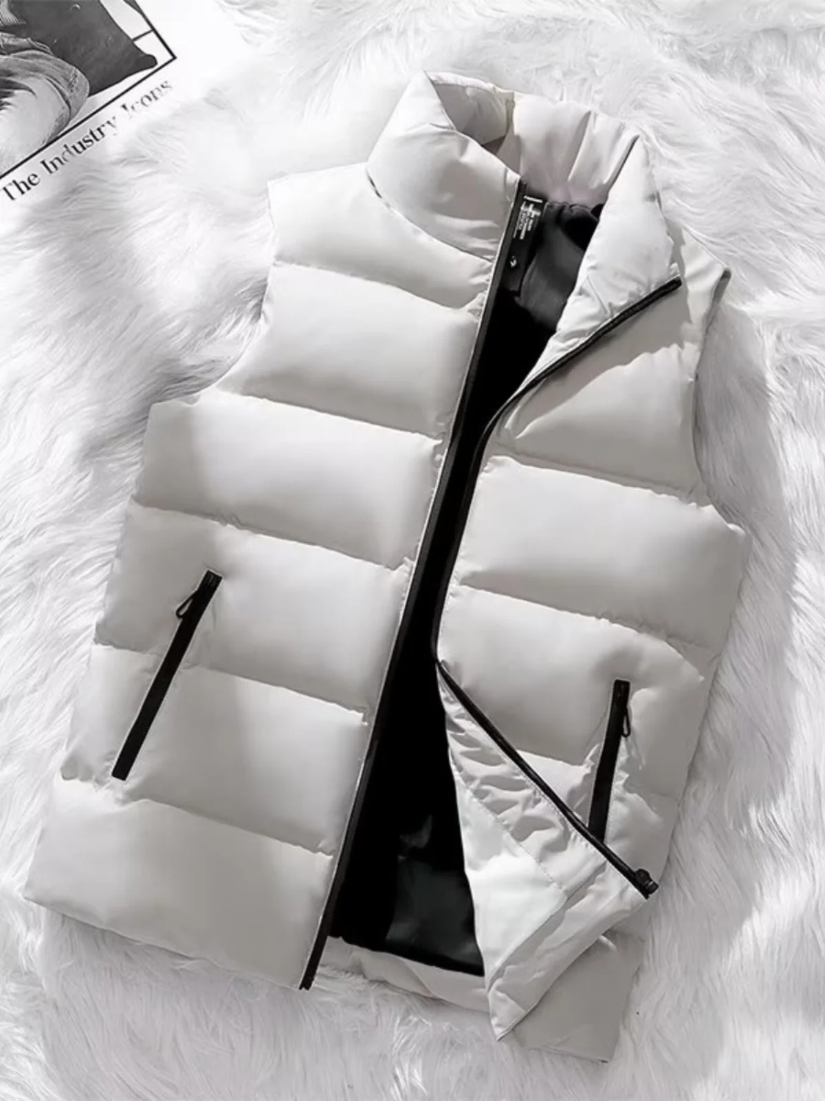 سترة رجالية مبطنة بالقطن للخريف والشتاء، جاكيت خارجي بياقة عالية، معطف شبابي أنيق مع زخارف وسحاب #4