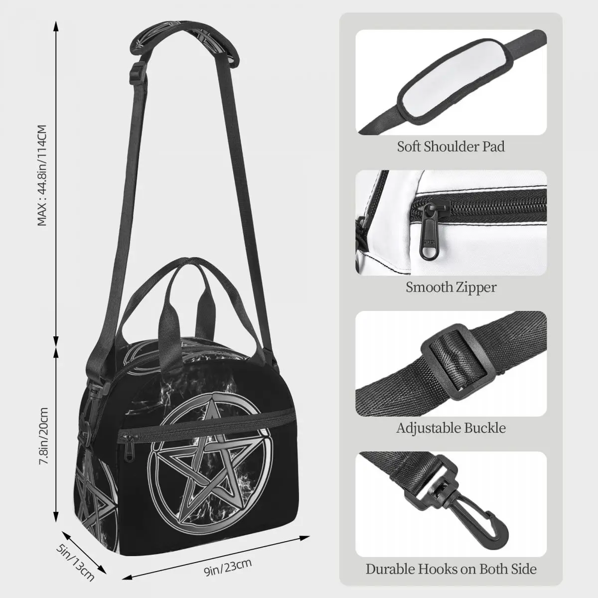 Occult Satanic Pentagram Lunch Bags Insulated Bento Box Lunch Tote Leakproof Picnic Bags Thermal Bag for Woman Girl Office