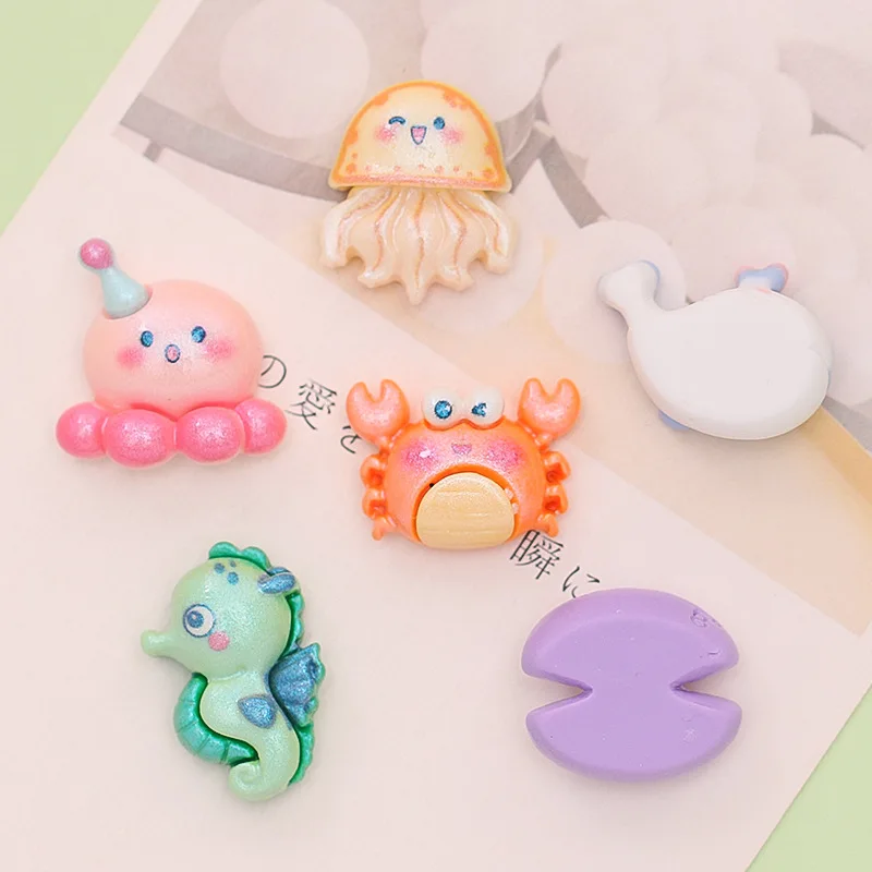 10Pcs New Cute Resin Mini Little Marine Animals Series Flat Back Manicure Parts Embellishments For Hair Bows Accessories