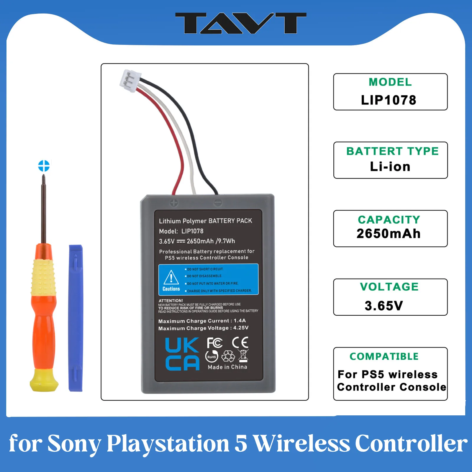 

2650 мАч LIP1708 PS5 Контроллер Сменная батарея для Sony Playstation 5 DualSense CFI-ZCT1W Беспроводной контроллер