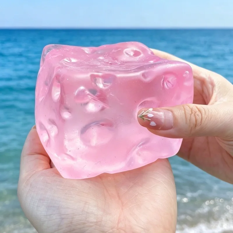 Riesiger rosa Käsewürfel Stressball, Quetschspielzeug, dehnbarer Käse-Quetschball, Fidget Toy, ASMR Sensorisches Anti-Stress-Geschenk für Freunde