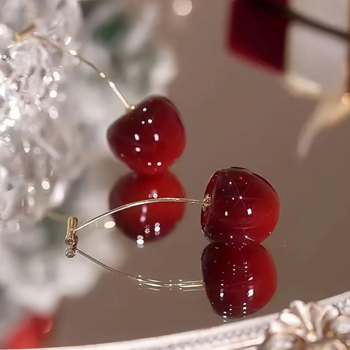 Women's Cute 3D Red Cherry Drop Dangle Earrings