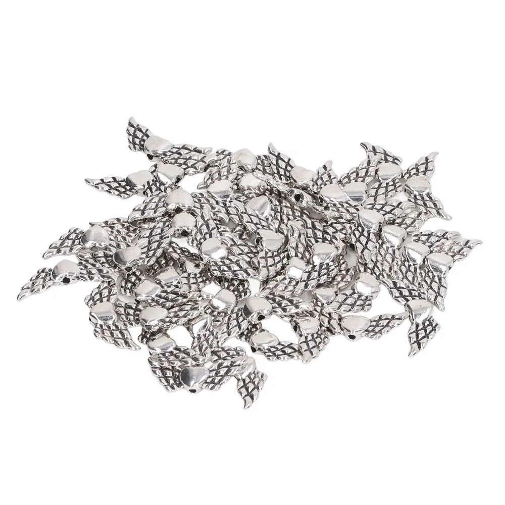 100pcs Vintage Style Zinc Alloy Wing Spacer Beads Silver Pure Finish Wing Charm Beads Angel Wing Beads Jewelry Making