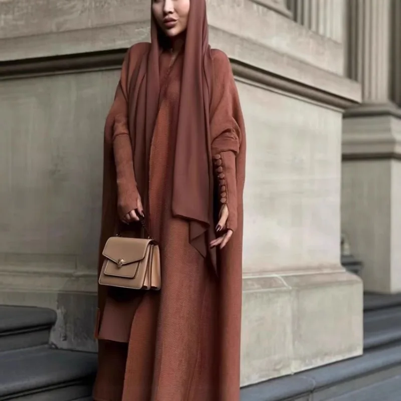 

Middle East Muslim Plus Size Abaya Women's Cardigan Solid Color Jacket Dubai Casual Loose Demure Holiday Prayer Ramadan Clothing