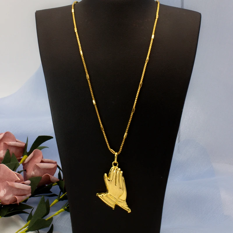 Mens Necklace With Praying Hands Pendant Women High Quality Copper Jewelry Set For Hip Hop Party Daily Wear Anniversary