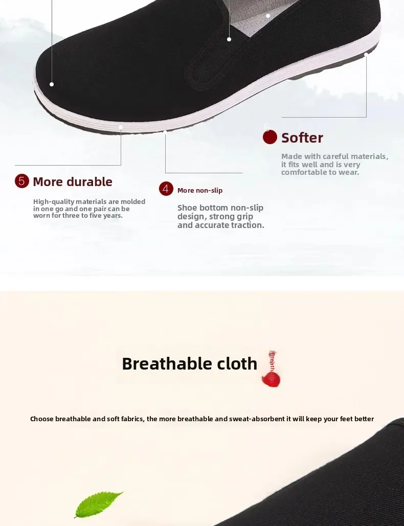 Verpackte alte Peking-Stoffschuhe für Herren, Slip-On Freizeitschuhe, atmungsaktive schwarze Leinenschuhe zum Fahren und für den täglichen Gebrauch. – Detail 2