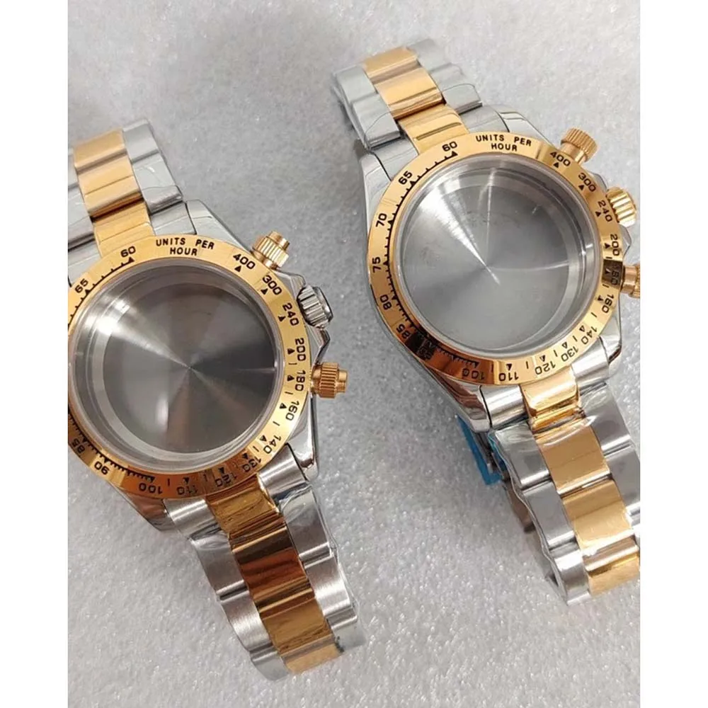 Cassa per orologio da 39 mm + cinturino per orologio per movimento al quarzo VK63 Set di cinturini per orologi con cassa in oro argento con fondo solido in acciaio inossidabile 316L