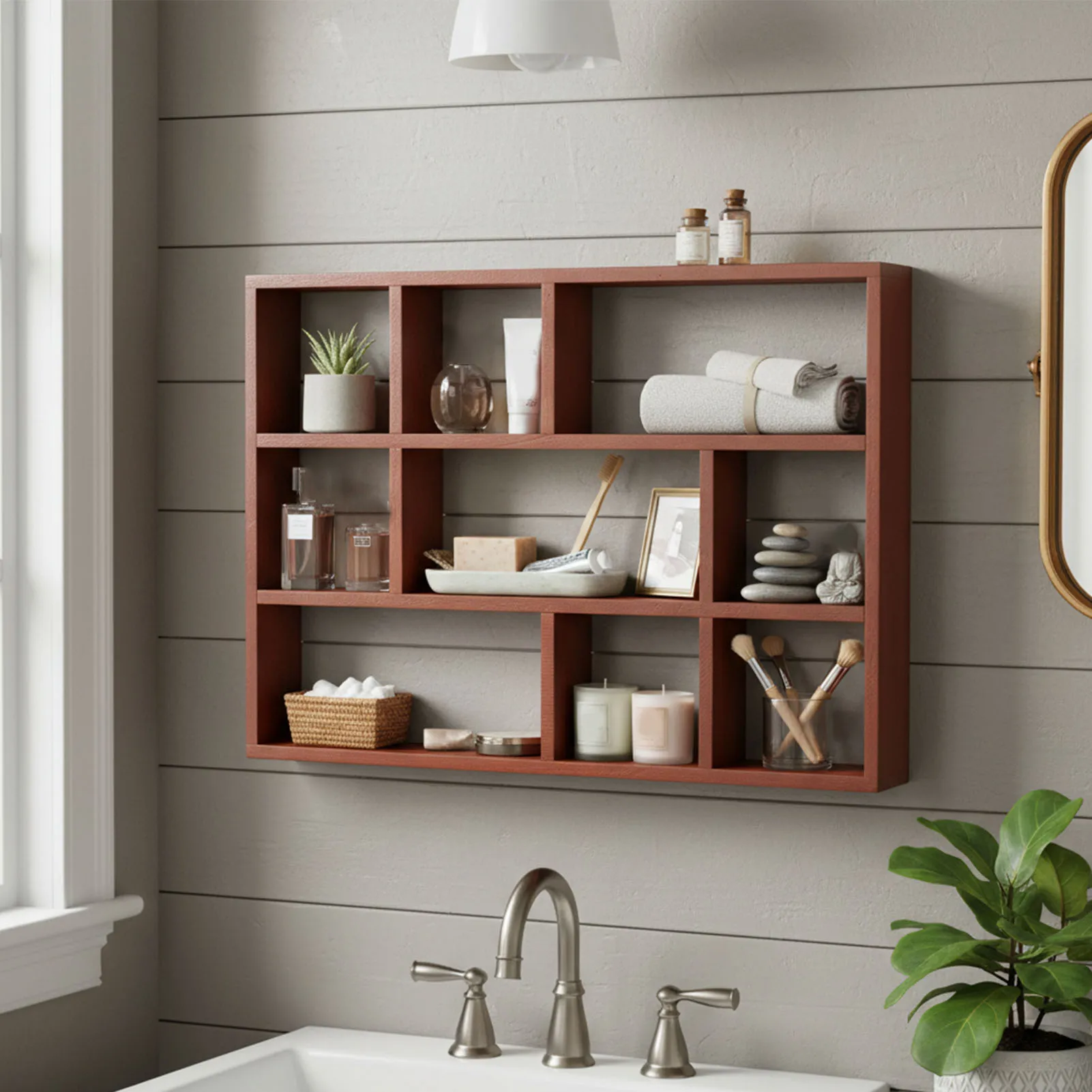 Wooden Wall Desktop Shelf Wooden Wall Desktop Shelf 9 Compartments Multifunctional Vintage Wooden Wall Shelf Makeup Organizer
