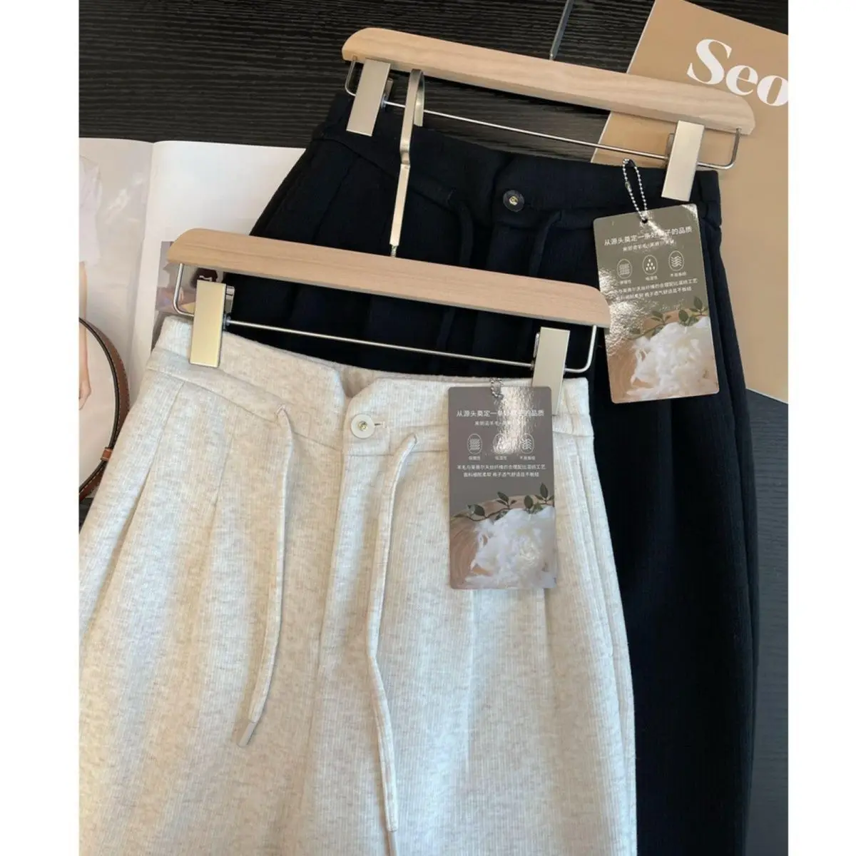 Design Sense 2024 Spring New Suit Pants High Waist Elastic Waist Thin Straight Pants Wide Leg Trousers Casual Pants Women