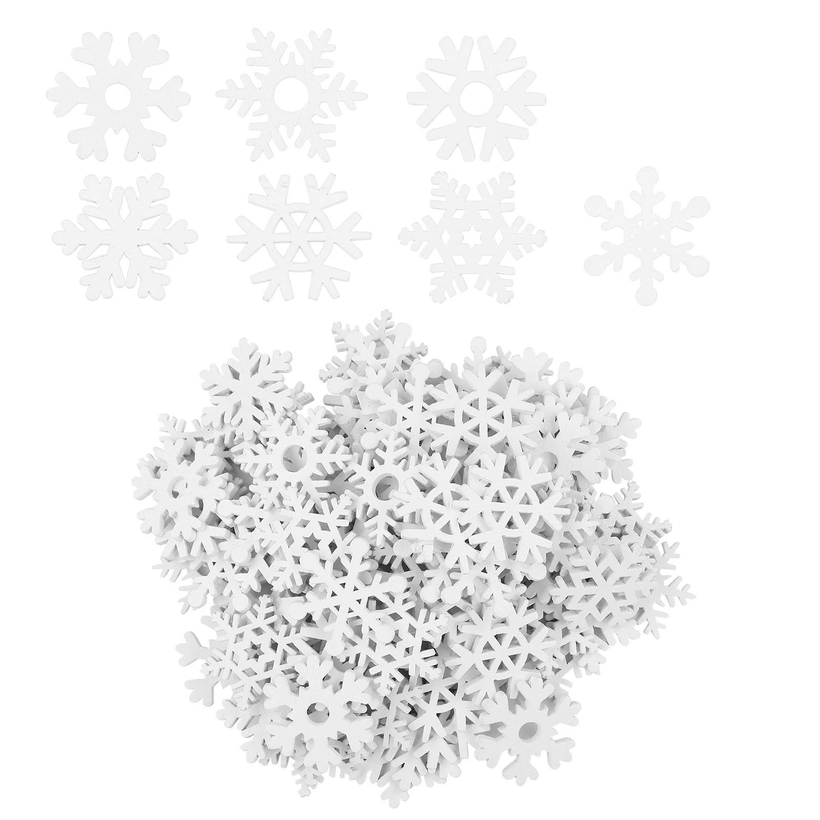 

100Pcs Christmas Wood Snowflakes Smooth Finish Wooden Cutouts for DIY Festive Decorations Home Party Decoration Set