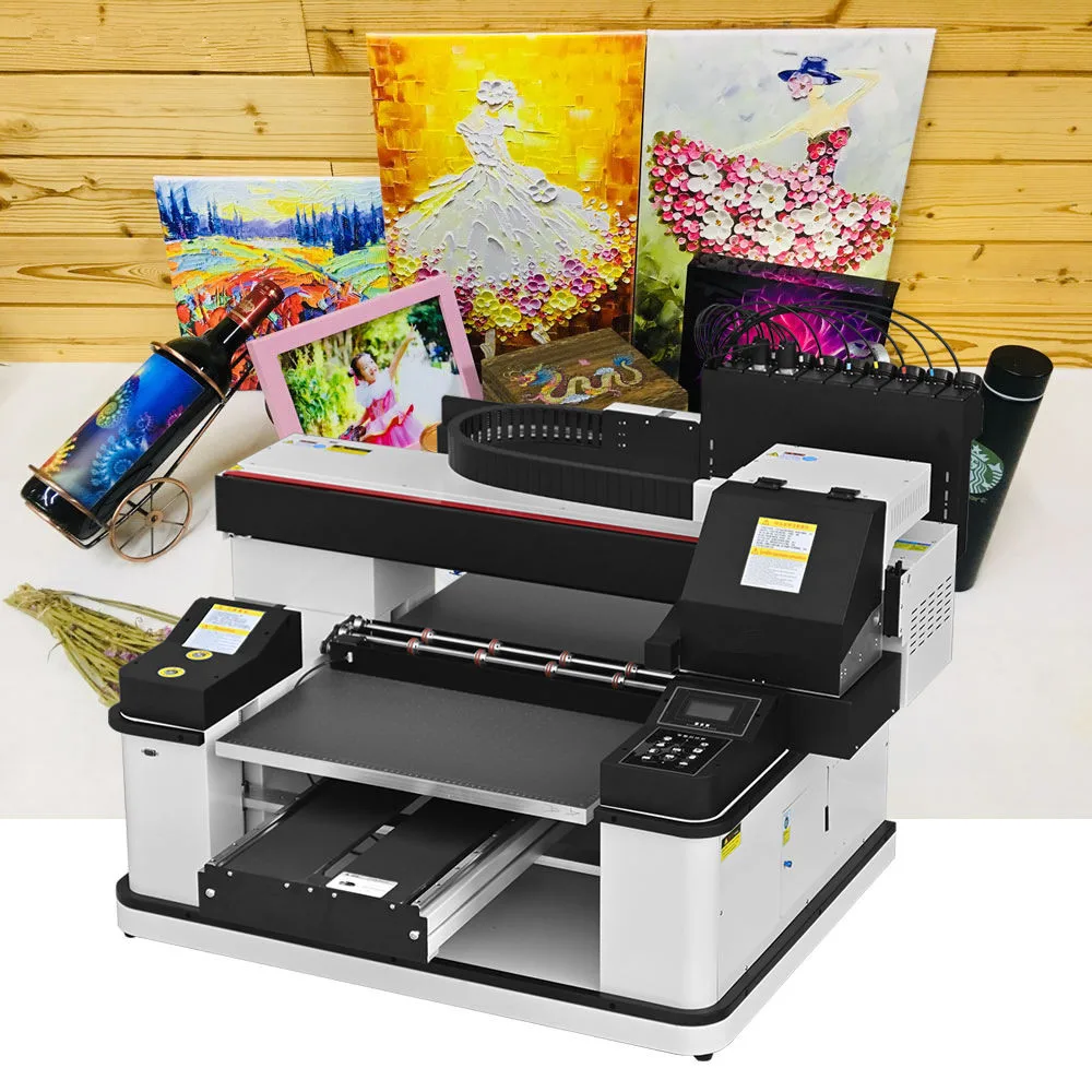 

High Speed A3 Uv Printing Machine With 2 print Heads For Glass Bottle Mug Phone Case Flatbed UV Printer