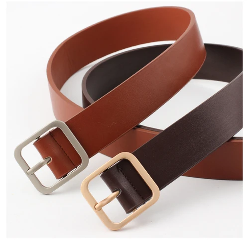 Imagen 2 del producto Nuevo cinturón de cuero PU para mujer, hebilla cuadrada, pantalones vaqueros, cinturón negro, correa Vintage elegante para mujer, pretina femenina de 3,3x90/100/110cm