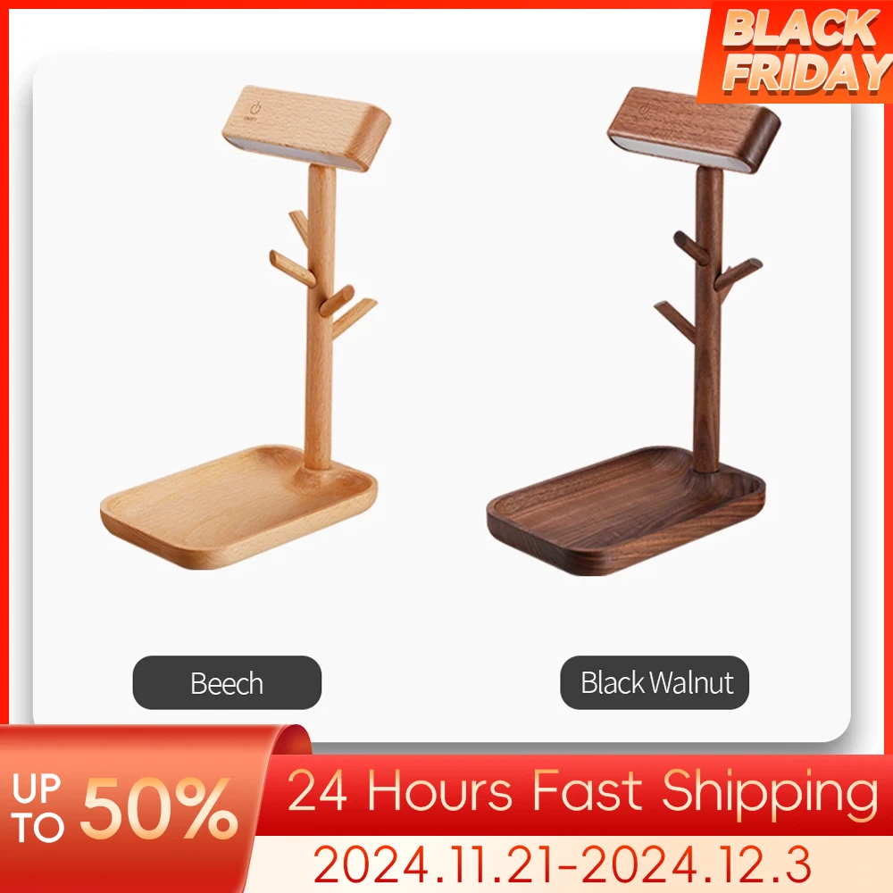 LED Wood Desk Lamp Detachable Branches Storage Tray Touch Dimmable Table Lamp 360° Rotation Jewelry Storage Shelf for Bedroom