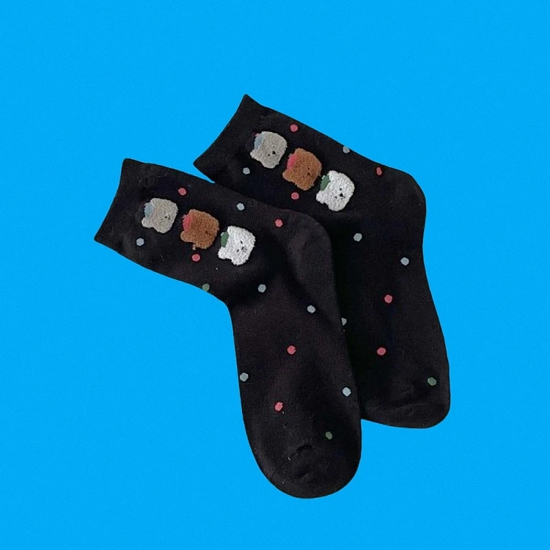 Calcetines de tubo medio para mujer, medias transpirables de alta calidad, con dibujos de animales pequeños, gato, cachorro, oso bonito, 5/10 pares, novedad de 2024