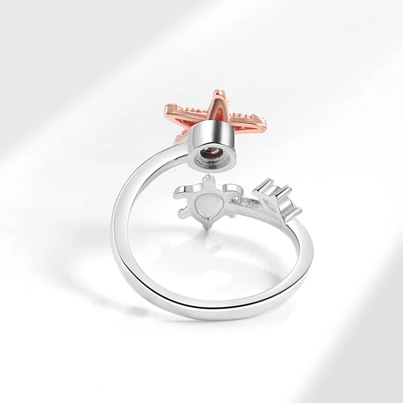 KOFSAC Cute Fashion Zircon Starfish Turtle Ring For Girl Creative Personality Rotating Rings 925 Silver Jewelry