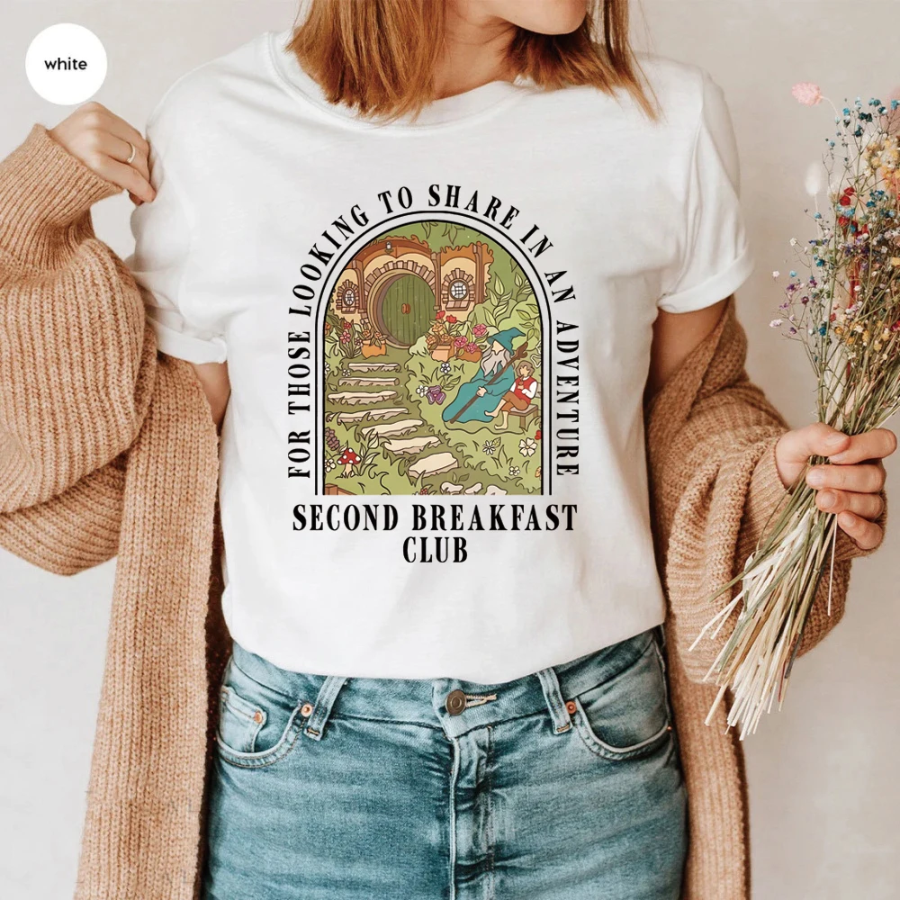 Second Breakfast Club T-shirt Adventure Bookish Tshirt Fantasy Book Lover Tee Middle-Earth Fan Inspired Apparel Cottagecore Tops