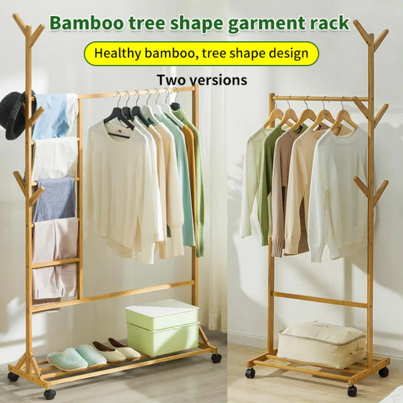 Bedroom Living Room Floor Clothes Rack Solid Wooden Hanging Clothes Rack Clothes Hat Racks