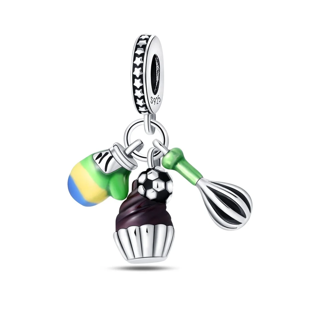 Charms Beads Boxing Glove Soccer Cupcake Whisk Plata Fit Original 925 Charms Bracelet Sports Baking Jewelry Gifts for Women