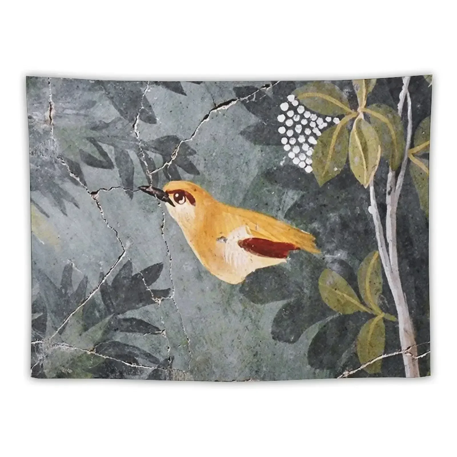 POMPEII COLLECTION / BIRD AMONG TREE LEAVESIN THE GARDEN ,GREEN FLORAL Tapestry Custom Tapestry