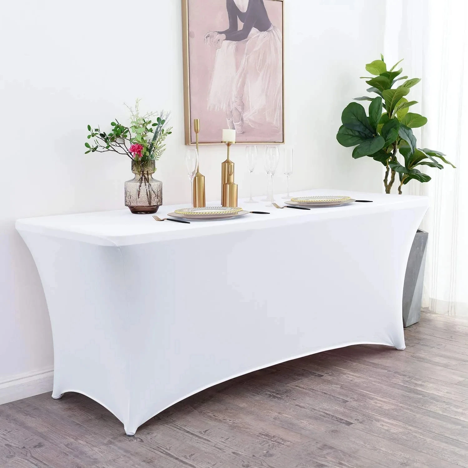 5FT Spandex Table Cloth Polyester Elastic Rectangular Table Cover Wedding Cocktail Tablecloth Table Decoration for Christmas