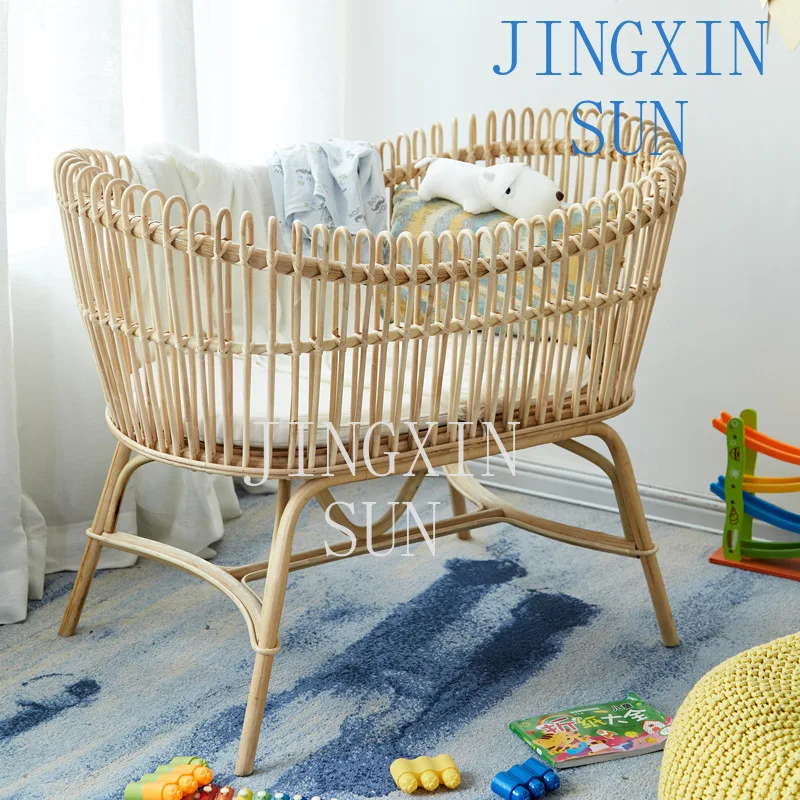Customizable Factory Direct Sales European Rattan Cradle Bed Simple Paint-free Bed Multifunctional Light Luxury Bed