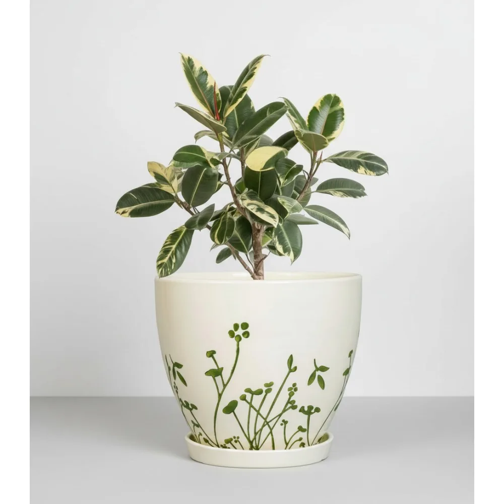 

10 Inch Ceramic Plant Pot with Drainage Hole & Saucer - Indoor Planter for Home Office Decor, Gardening Gifts