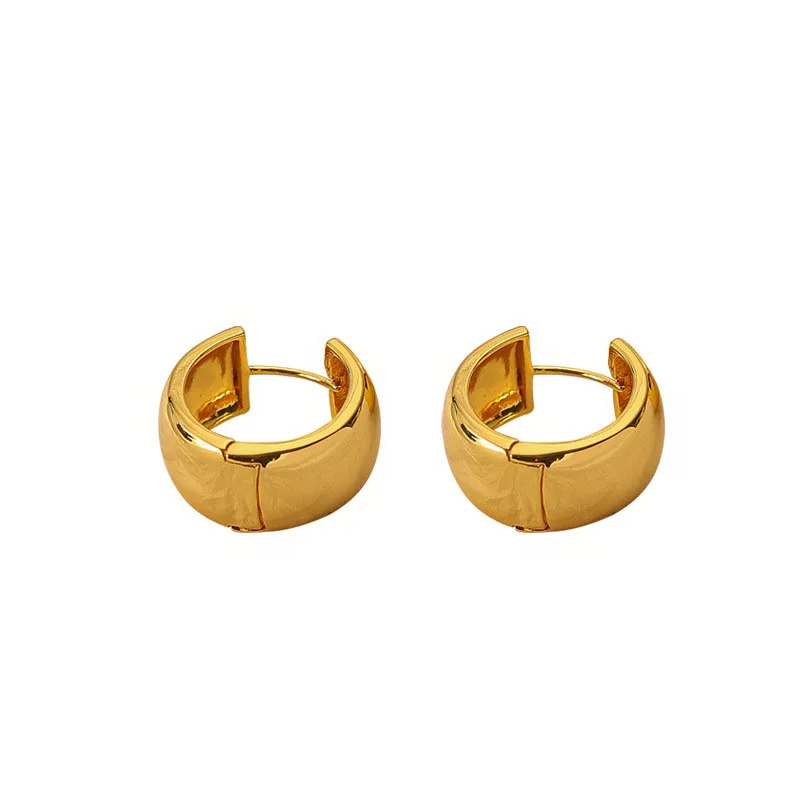 Huggie-Pendientes de aro chapados en oro de 18K para niña, aretes plateados de círculo ancho, regalo