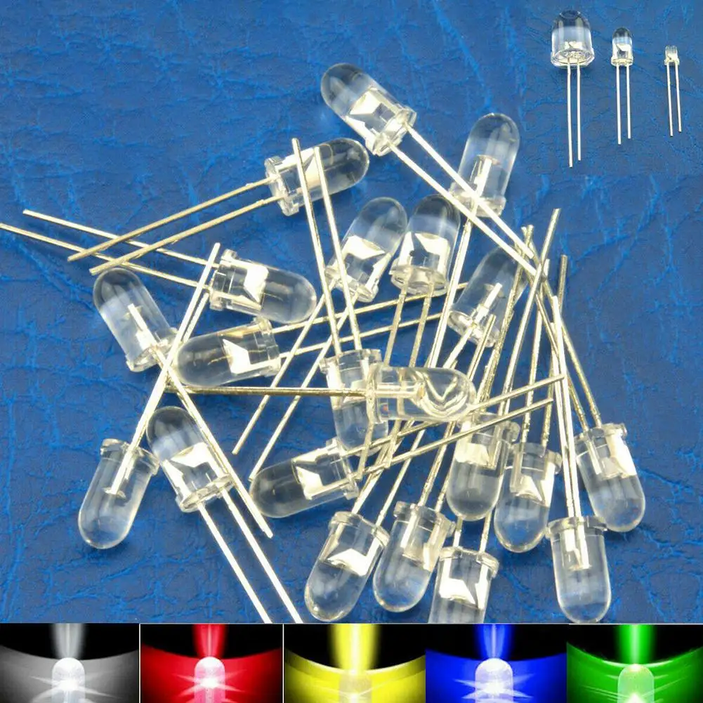 100pcs/pack 3MM Light Emitting Diodes Electronics Kit Box DC 2-3V LED Diode Assorted Kit White Green Red Blue Yellow Orange