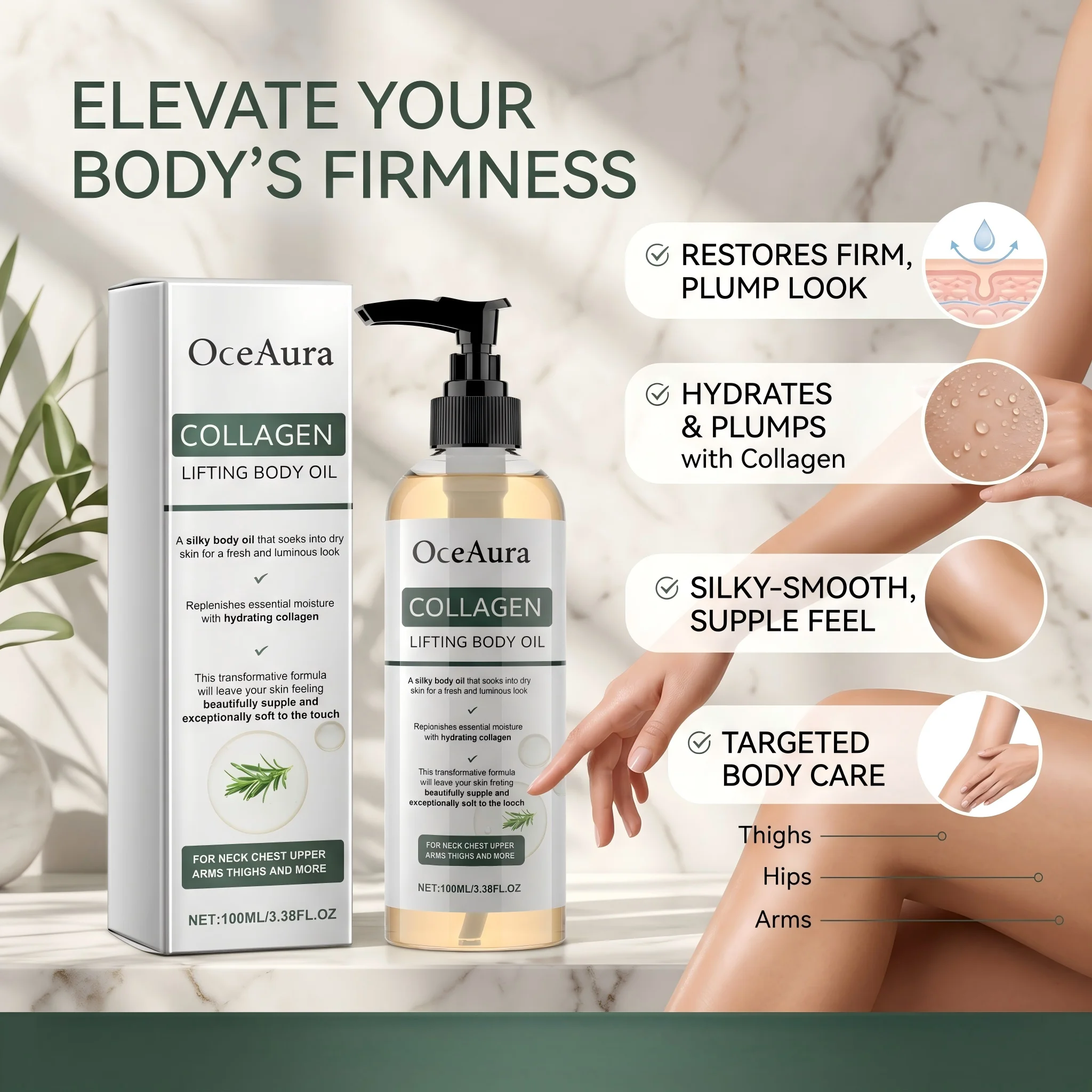 Collagen Body Firming Massage Oil Tightens and Hydrate Arms Belly and Thighs Deep Hydrating Smooth Oil for Dry Sagging Skin Care
