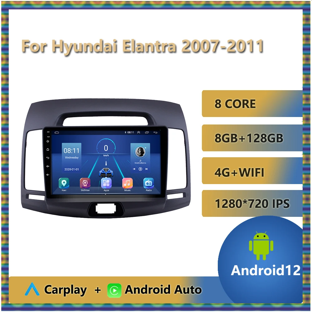 

Автомагнитола для Hyundai Elantra 2007, 2008, 2009, 2010, 2011, без DVD, Android 12, телефон с камерой, Bluetooth, 4G, Wi-Fi