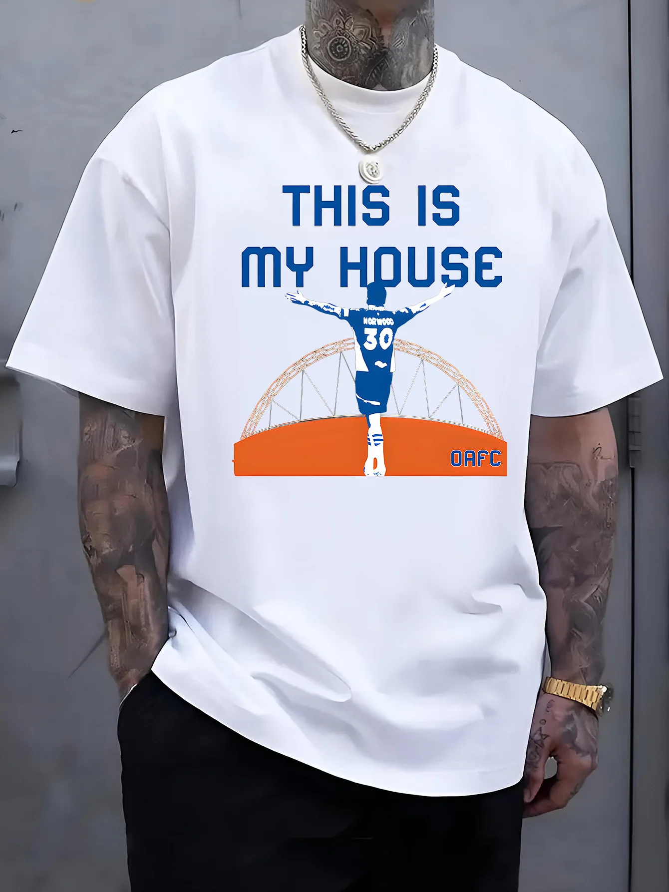 New Men Black Crew Neck Tee This Is My House Number 30 Football Player Stadium Arch OAFC Soccer Fan Casual Cotton Male Tops
