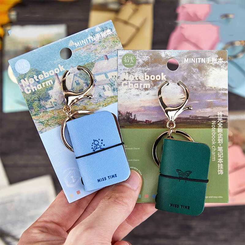 Monet Impression Series Vintage Mini PU Buku Panduan Gantungan Kunci Kreatif DIY Jurnal Bahan Kolase Perlengkapan Siswa Alat Tulis