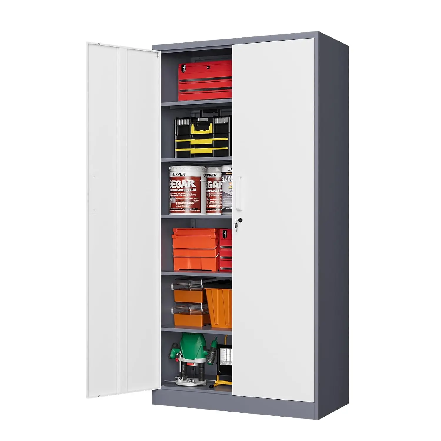 Metal Storage Cabinet with Doors & Shelves, Lockable 5 Shelf Steel Filing Cabinet for Office School Garage, Customized