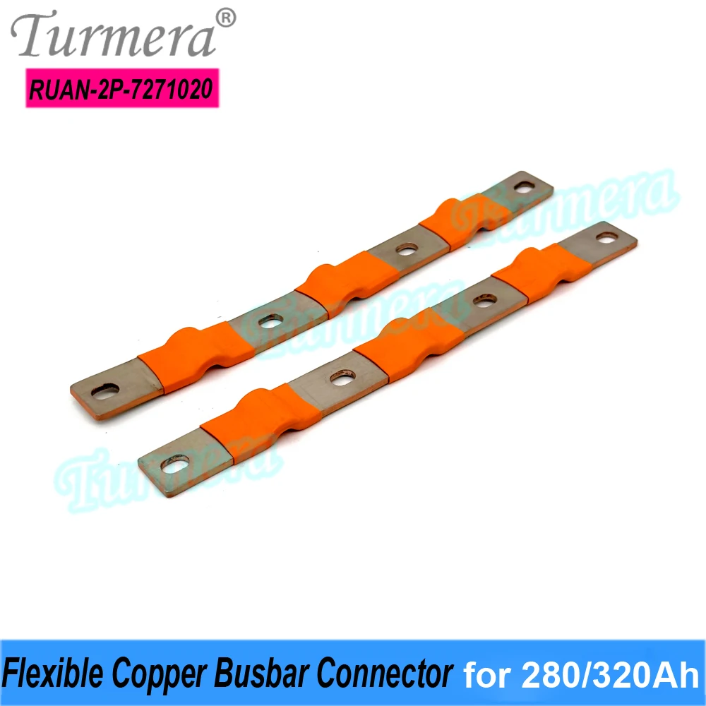 Turmera 12V Lifepo4 Battery Flexible Busbar Copper Connecter Hole to Hole 72mm 2P 2mm 400A for 280Ah 305Ah 320Ah Lifepo4 Battery