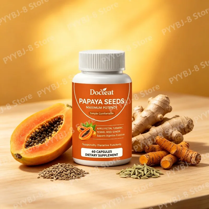 Cápsulas de Semillas de Papaya, 60 Piezas, Contienen Extractos de Regaliz, Alcachofa y Raíz de Jengibre, Mantienen la Salud Intestinal y Digestiva