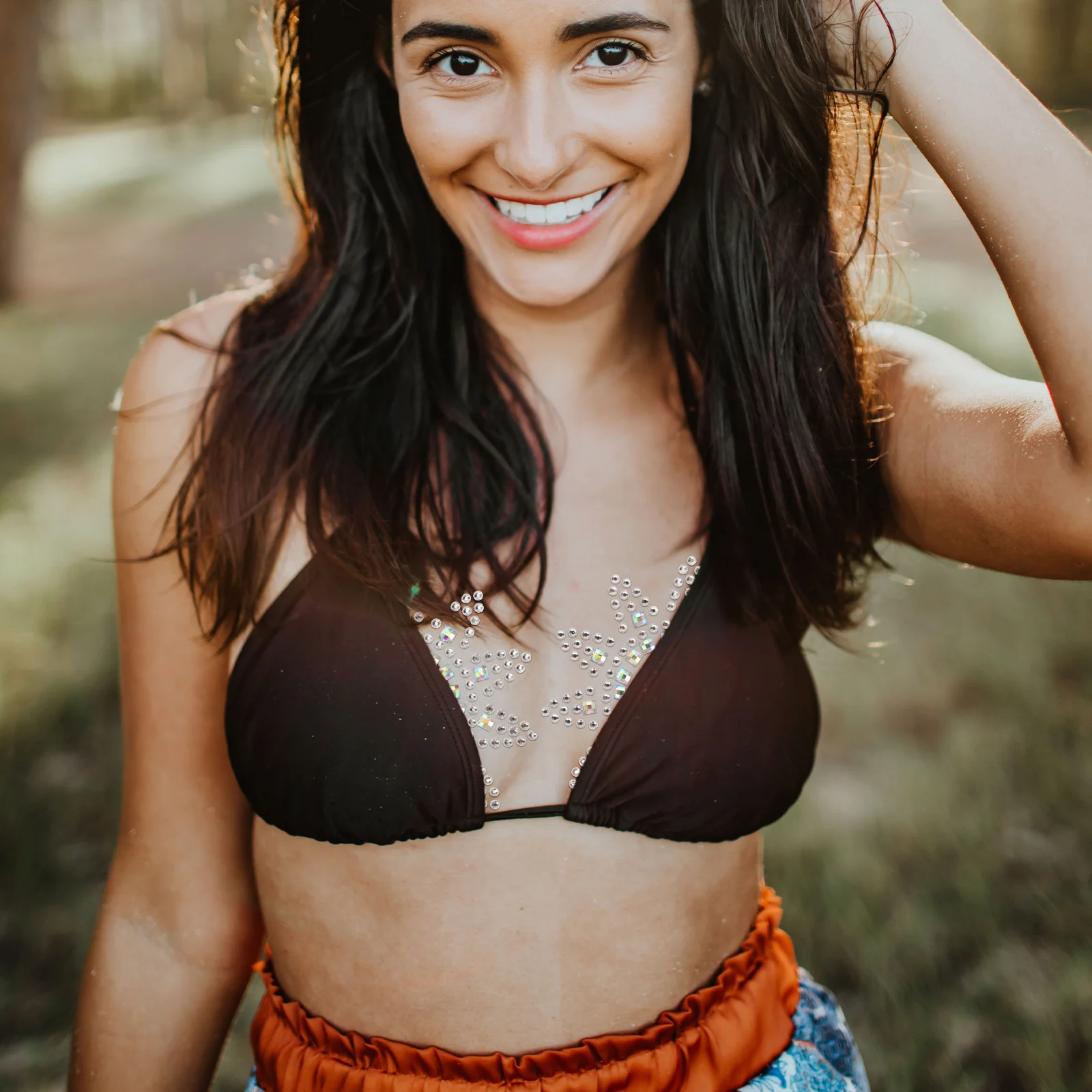 1 مجموعة الصدر جوهرة ملصق الاكريليك الراتنج الجسم جوهرة ديكور مهرجان حفلة الهذيان ماكياج ملصق بريق سباركلي لاصق