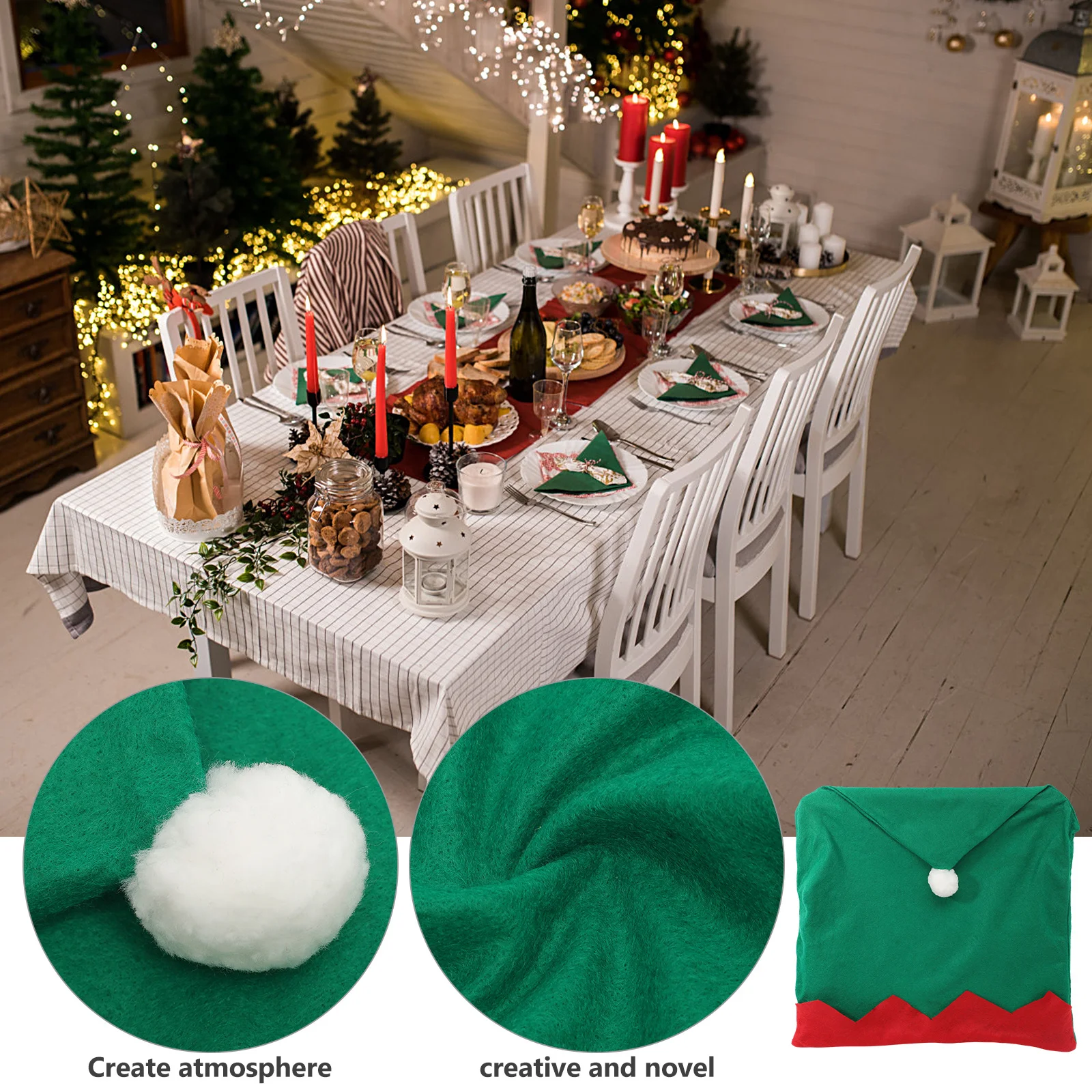 

4pcs Chair Cover Christmas Printed Dining Seat Slipcover Washable Holiday Party Decor Green Universal Fit For Home Wedding