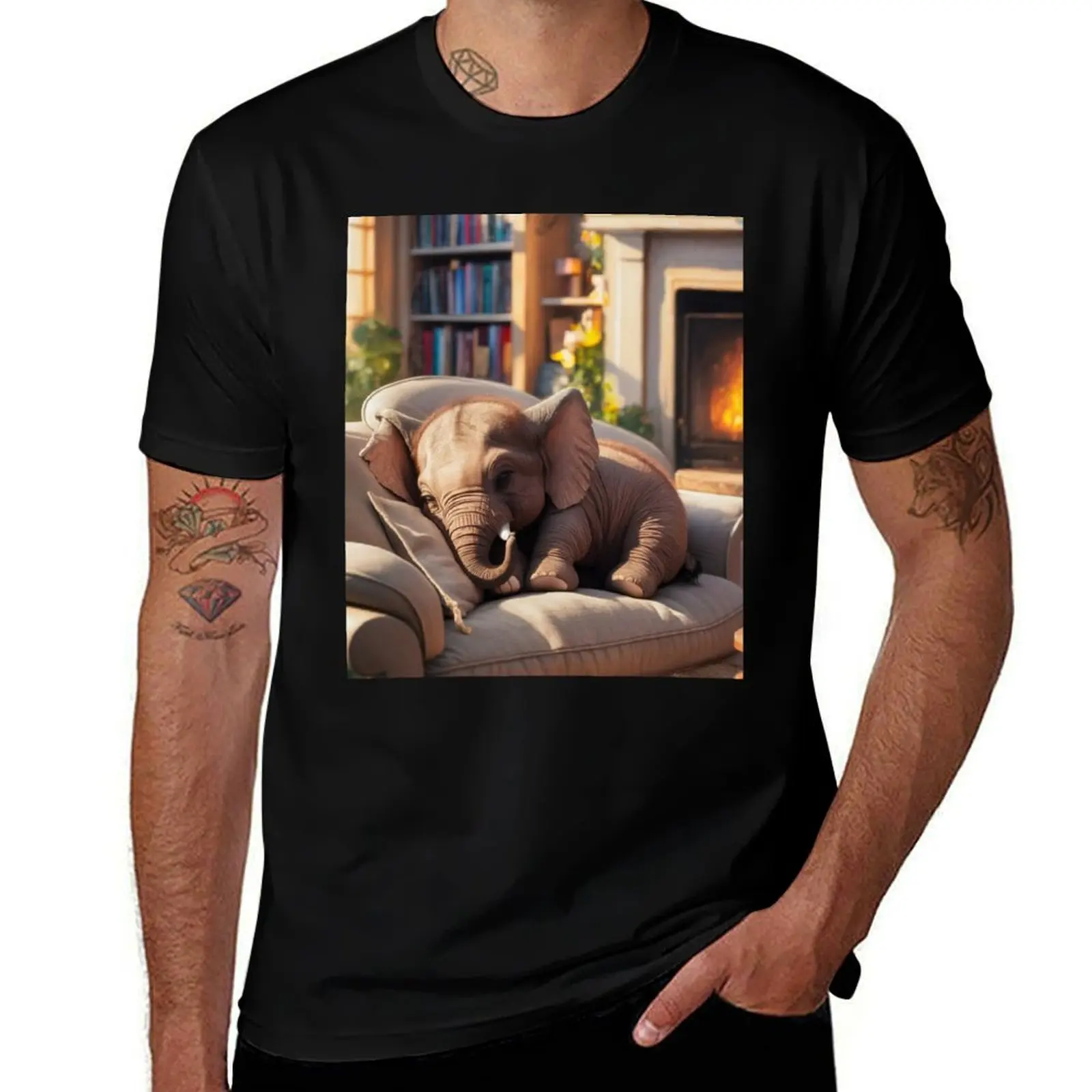 

Elephant Portrait. resting elephant T-Shirt man t shirt cotton high quality man t shirts cotton T-Shirt