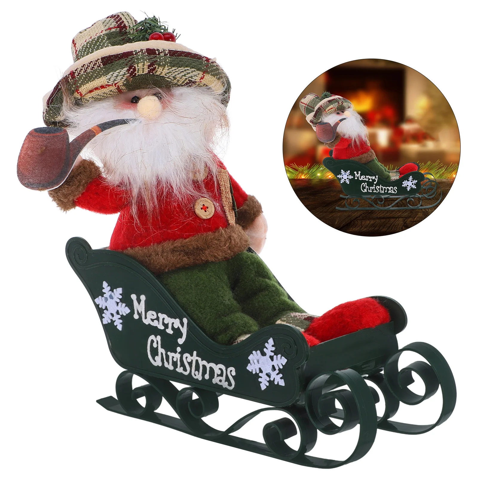 

Charming Christmas Sleigh Decor Rustic Holiday Ornament Versatile Placement Mantel Dining Table Tree Long Lasting Plastic Cloth