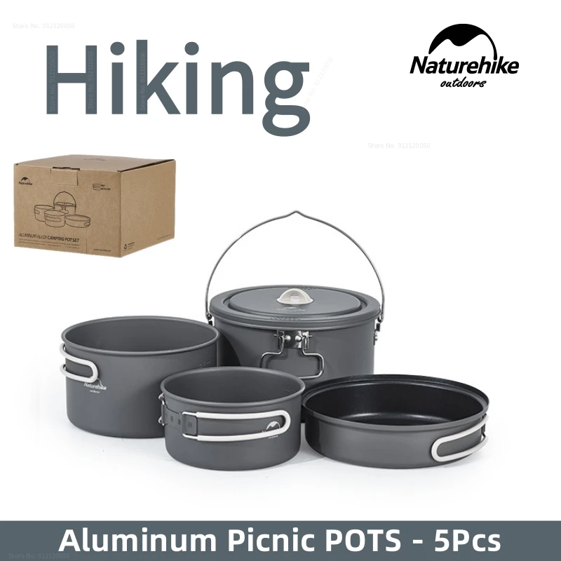 Naturehike Aluminum Alloy Camping Pot Set Portable Outdoor Camping Kitchenware Picnic Cookware Cutlery Kettle Frying Pan Set