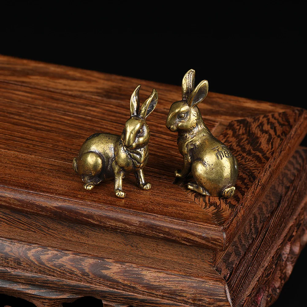 

Brass Bunny Figurine Vintage Rabbit nament Exquisite Statue Retro Decor Small Animal Adornment Desktop Craft Decorations Brass