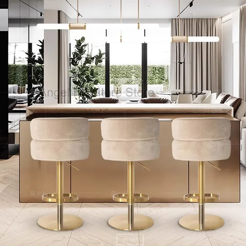 

Nordic Minimalist Bar Stool Metal Adjustable Swivel Bar Stool Cafe Relaxing Stainless Steel Taburete Alto Living Room Furniture