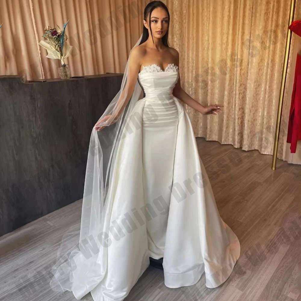 

Sexy Women's Wedding Dresses Lace Sweetheart Detachable Train Simple Bride Dress Mermaid Satin Evening Gowns Customized vestido
