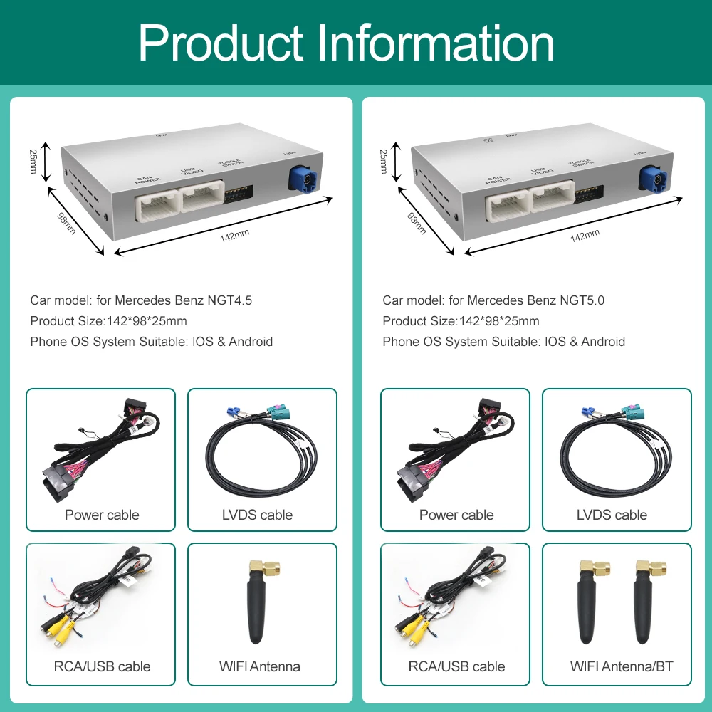 Wireless CarPlay Android Auto สำหรับรถยนต์ Mercedes Benz E-Class W212 E Coupe C207 ปี 2012-2016 พร้อม Mirror Link AirPlay Car Play