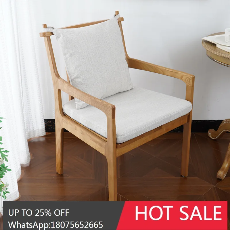 

MJY White Ash Wood Dining Light Luxury High-end Home Backrest Master Chair Desk Chair Solid Wood