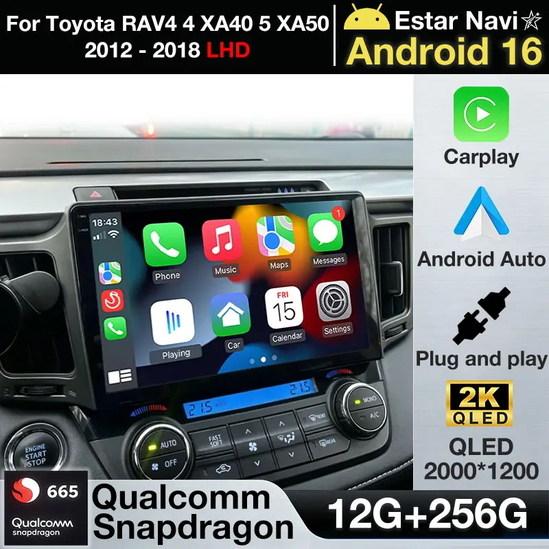 Android 16 Carplay For Toyota RAV4 4 XA40 5 XA50 2012 - 2018 LHD DSP GPS Wifi 360 Camera Video Player Navi Navigation Head Unit
