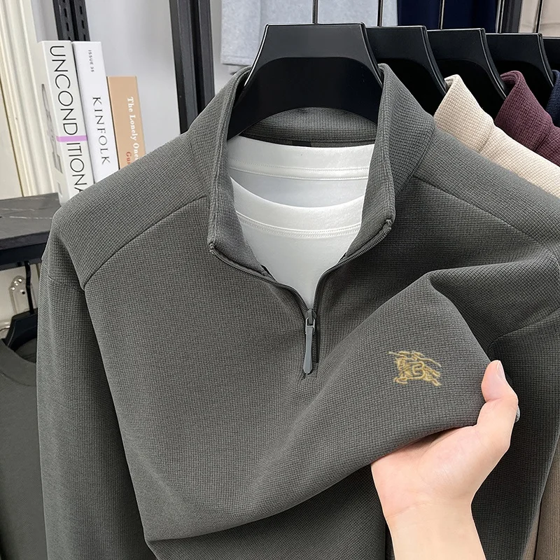Luxury brand embroidered sweater men's designer new zipper half collar comfortable winter plush thick warm knit pullover sweater