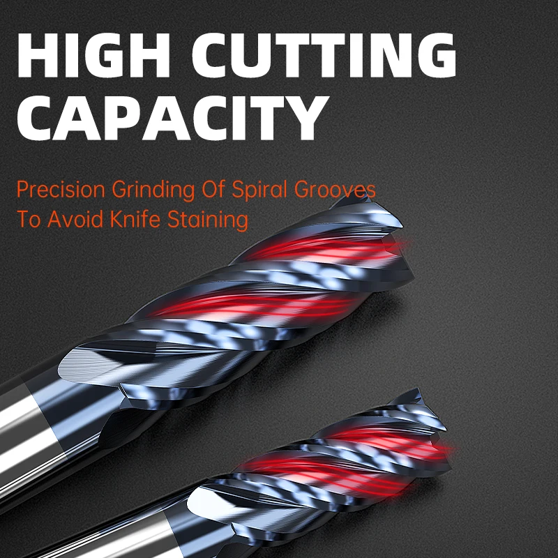 HUHAO Carbide End Mill For Metal 4 Flutes CNC Milling Cutter TIAN Coating Alloy Tungsten Steel Engraving Machine Tools HRC45